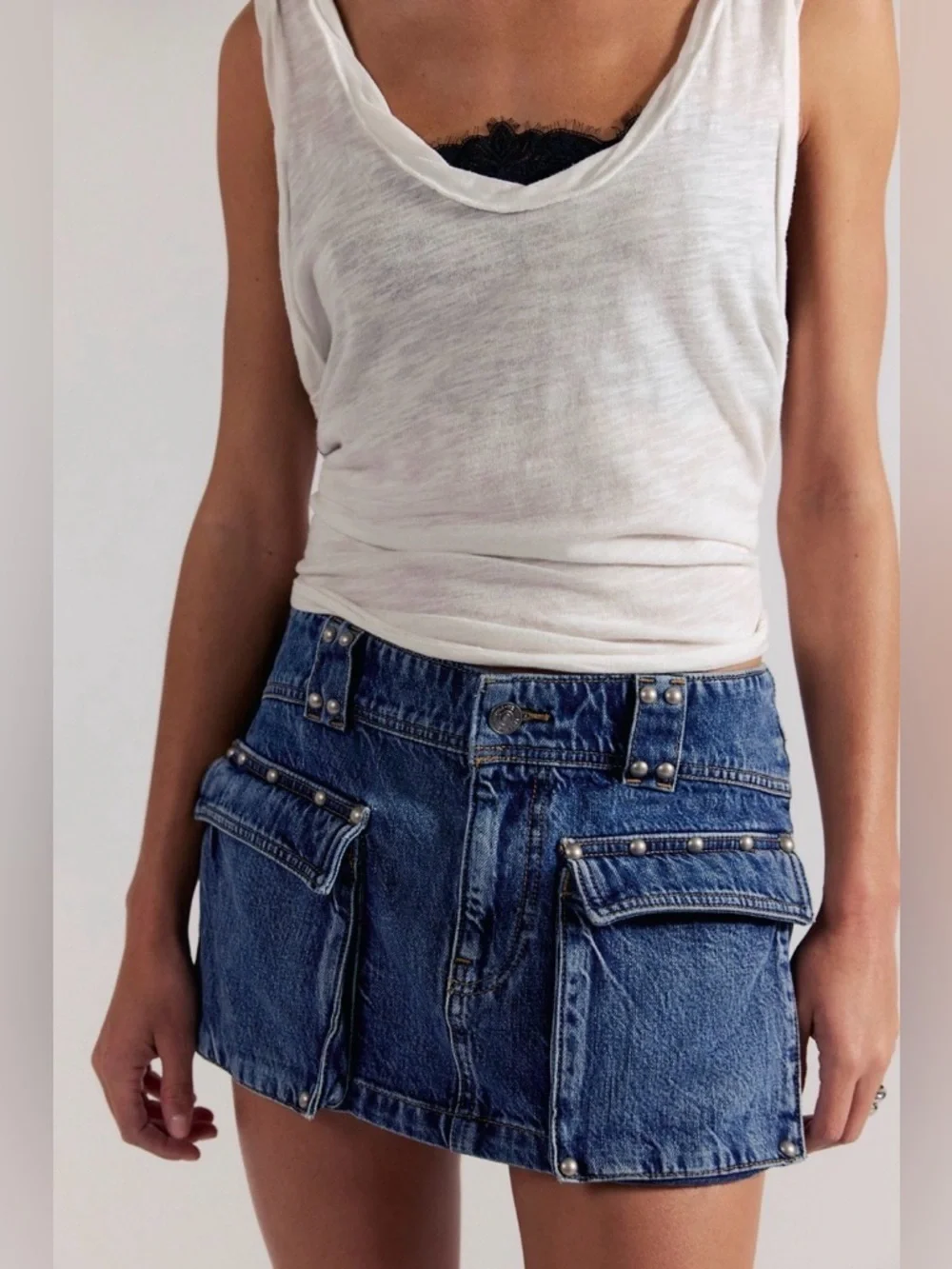 We the Free Hera Studded Denim Mini Skirt NWOT Juno